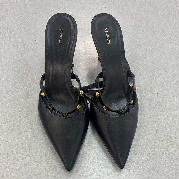 Versace Black and Gold Heels with Edgy Glamour - Picture 1 of 5